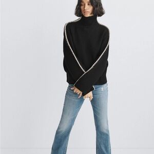 Rag & Bone Ingrid Black Stitch Turtleneck Sweater with White Trim